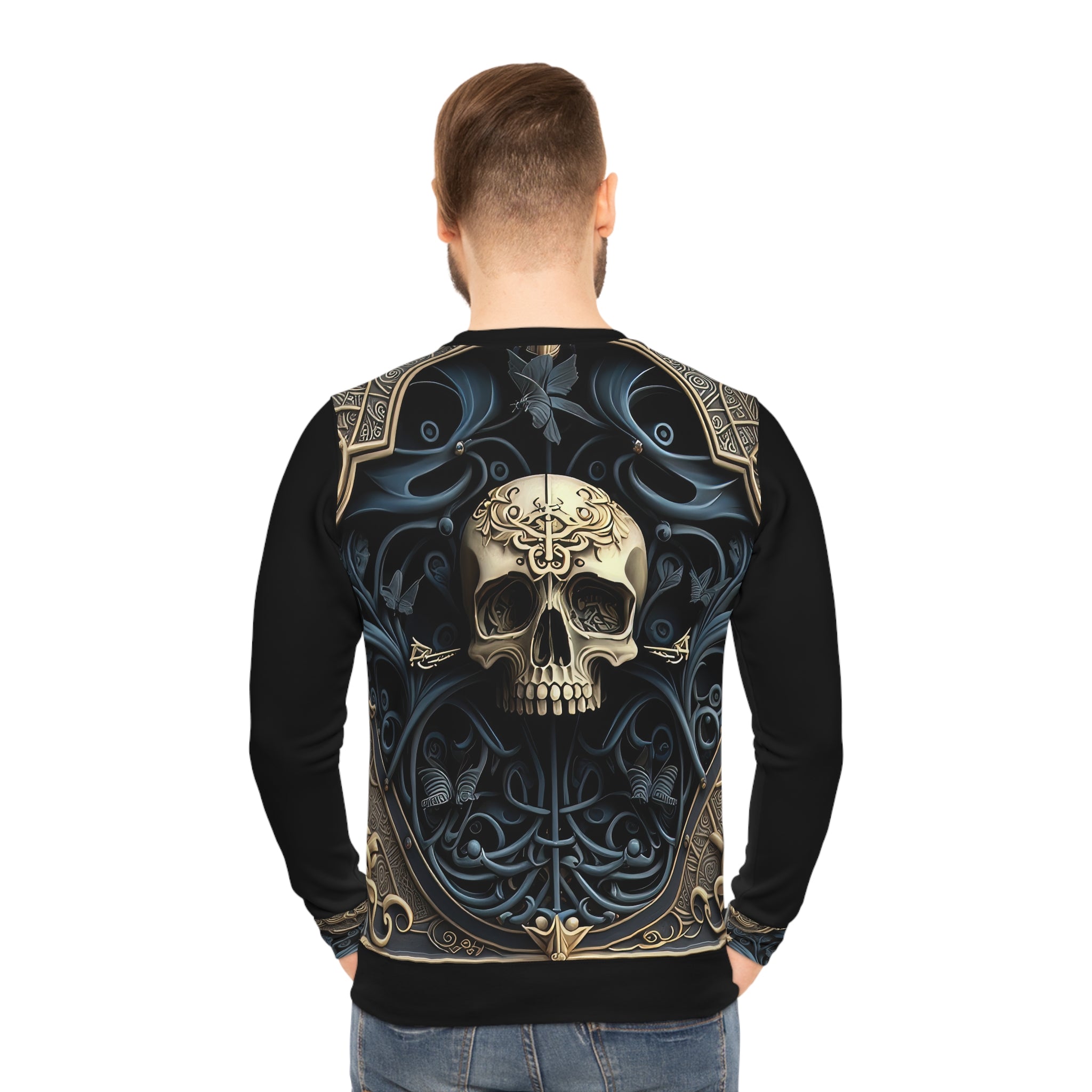 Metallic Chrome Skull and classic Designed Background Style 5 Lightweight Sweatshirt (AOP)