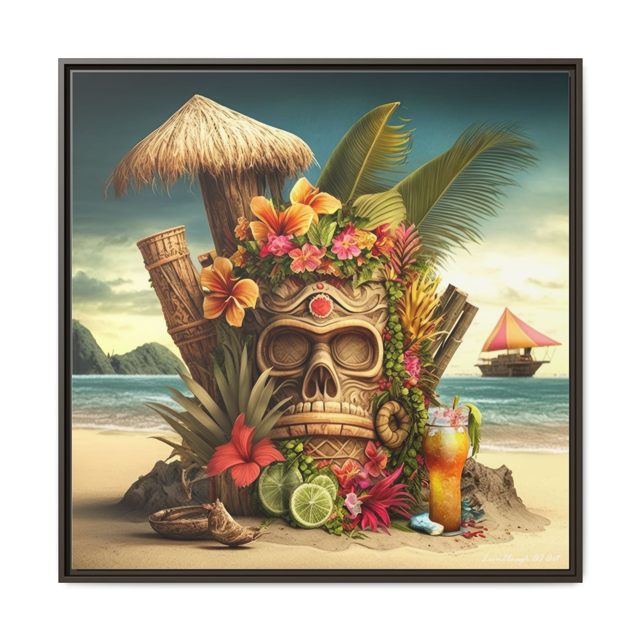 Tiki Dreams by the Shore, Art Print — Colorful Modern Wall Canvas