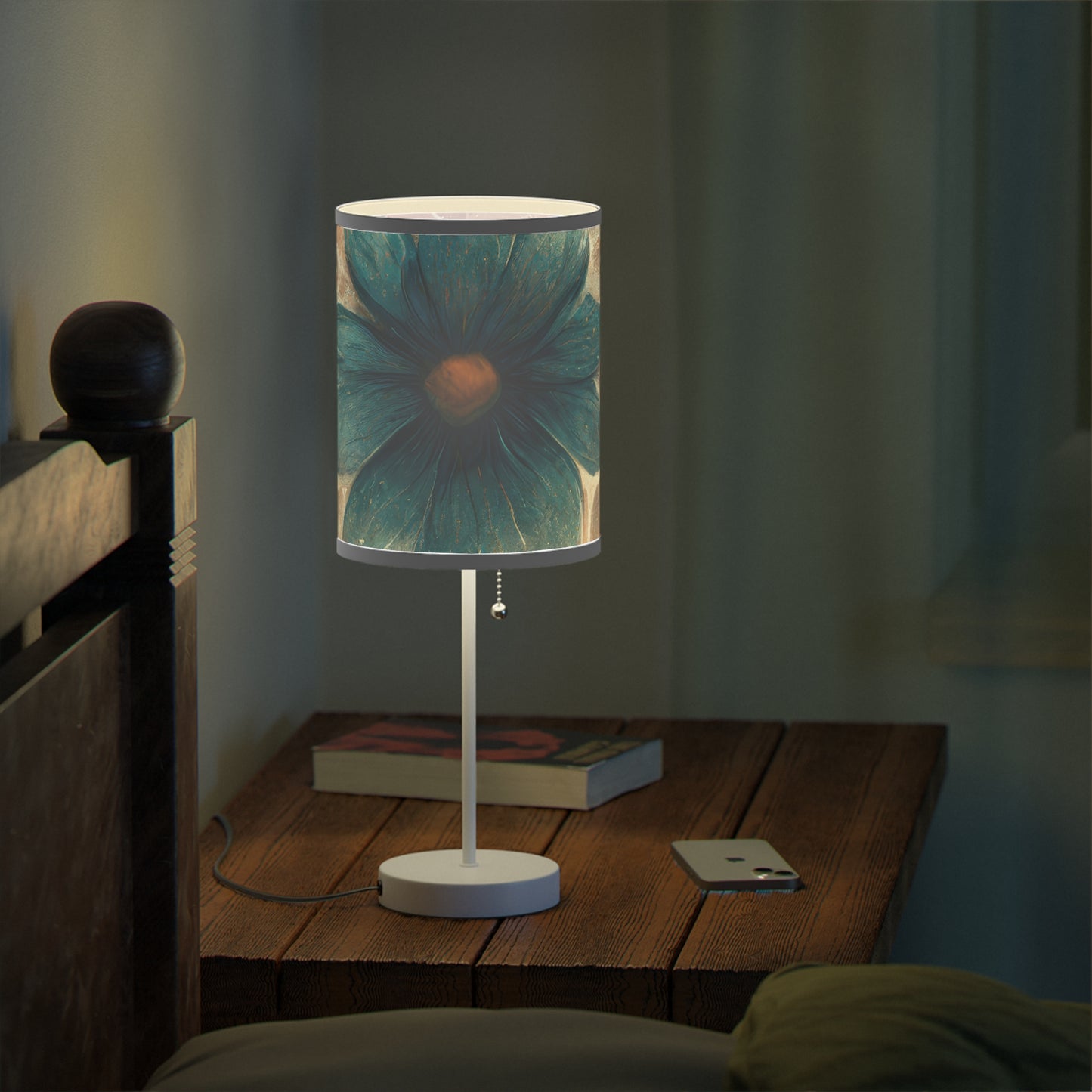 Bold And Beautiful White, Grey And Blue Floral Style 2 Lamp on a Stand, US|CA plug