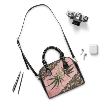 Grey Lace Gorgeous Pink Designed Marijuana 420 Weed Shoulder Handbag