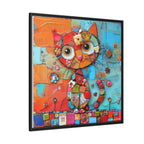 "Whimsical Mosaic Cat", Framed Mosaic Cat Art Print — Colorful Modern Wall Canvas