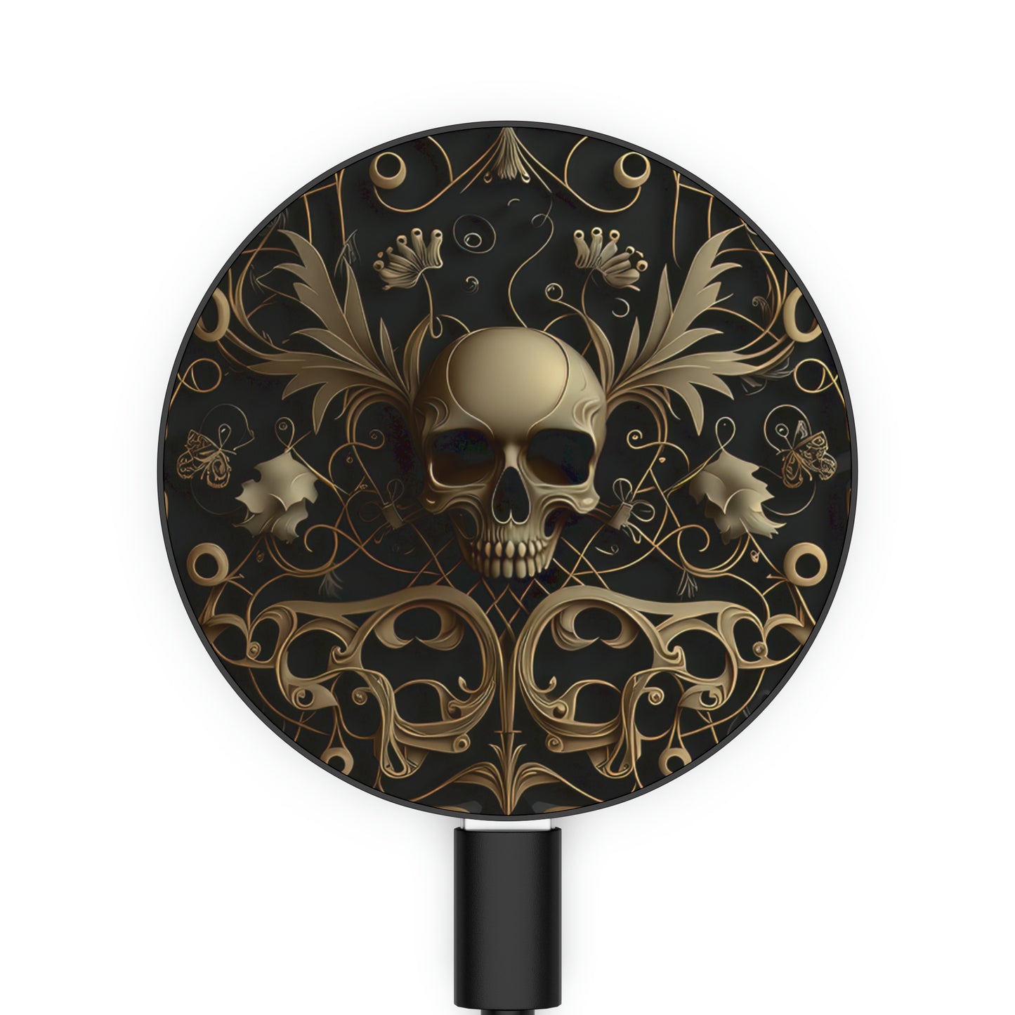 Metallic Chrome Skull And Detailed Background Style 2 Magnetic Induction Charger