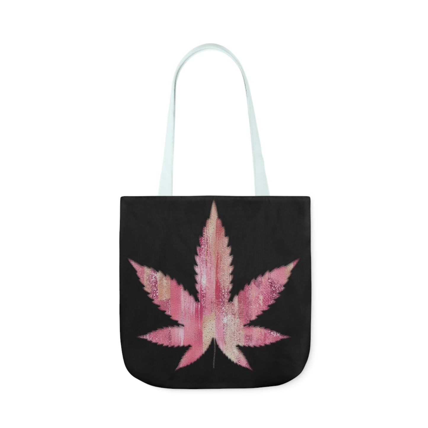 Sassy Single Pink Marijuana 420 Weed Leaf With Black Background Polyester Canvas Tote Bag (AOP)