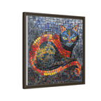 Mystic Shadows: The Enigmatic Cat, Framed Mosaic Cat Art Print — Colorful Modern Wall Canvas