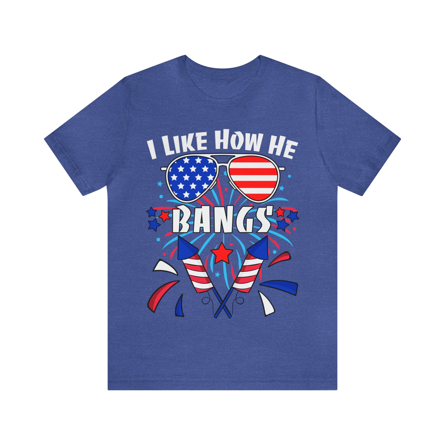 I Like How He Bangs American Flag, Fourth Of July 4th , American Flag Glasses Unisex Jersey Short Sleeve Tee