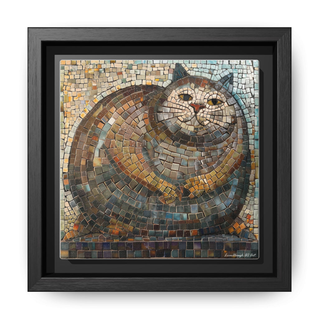 "Serene Mosaic Cat", Framed Mosaic Cat Art Print — Colorful Modern Wall Canvas
