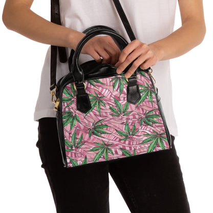 Beautifully Pink And Green Gorgeous Designed Marijuana 420 Weed Leaf Shoulder Handbag