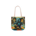 Elephant Kicking Leg On Colored Square Floor Polyester Canvas Tote Bag (AOP)