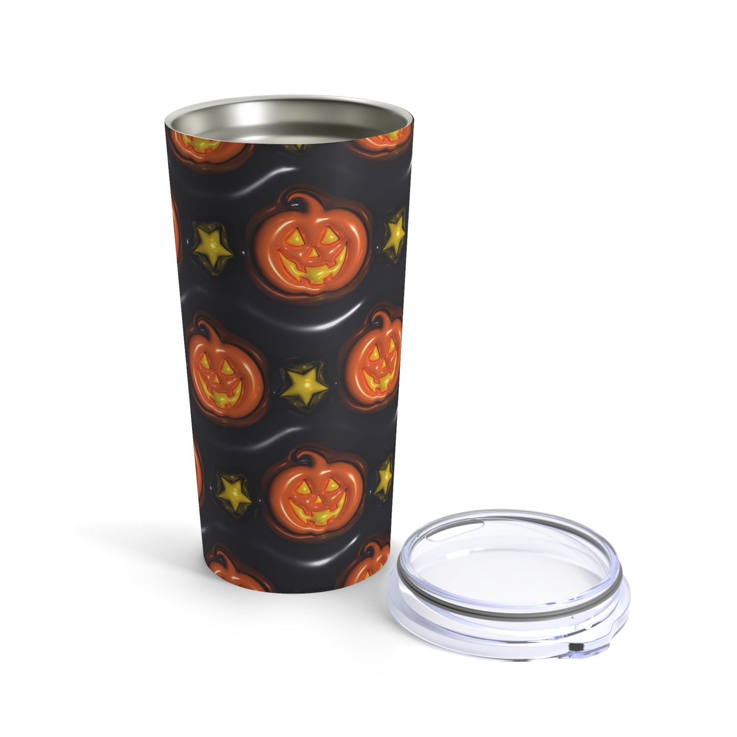 Orange Halloween Pumpkins With Yellow Stars With Black Background 3-D Puffy Halloween by  Mulew Art Tumbler 20oz