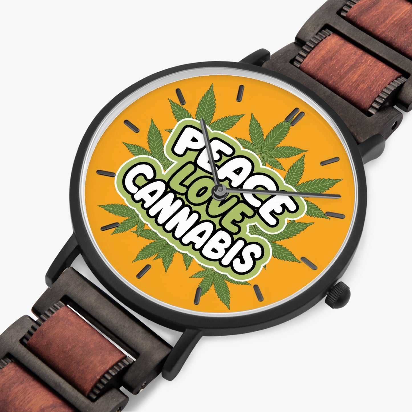 Love Peace Cannabis New Wooden Strap Quartz Watch - With Indicators