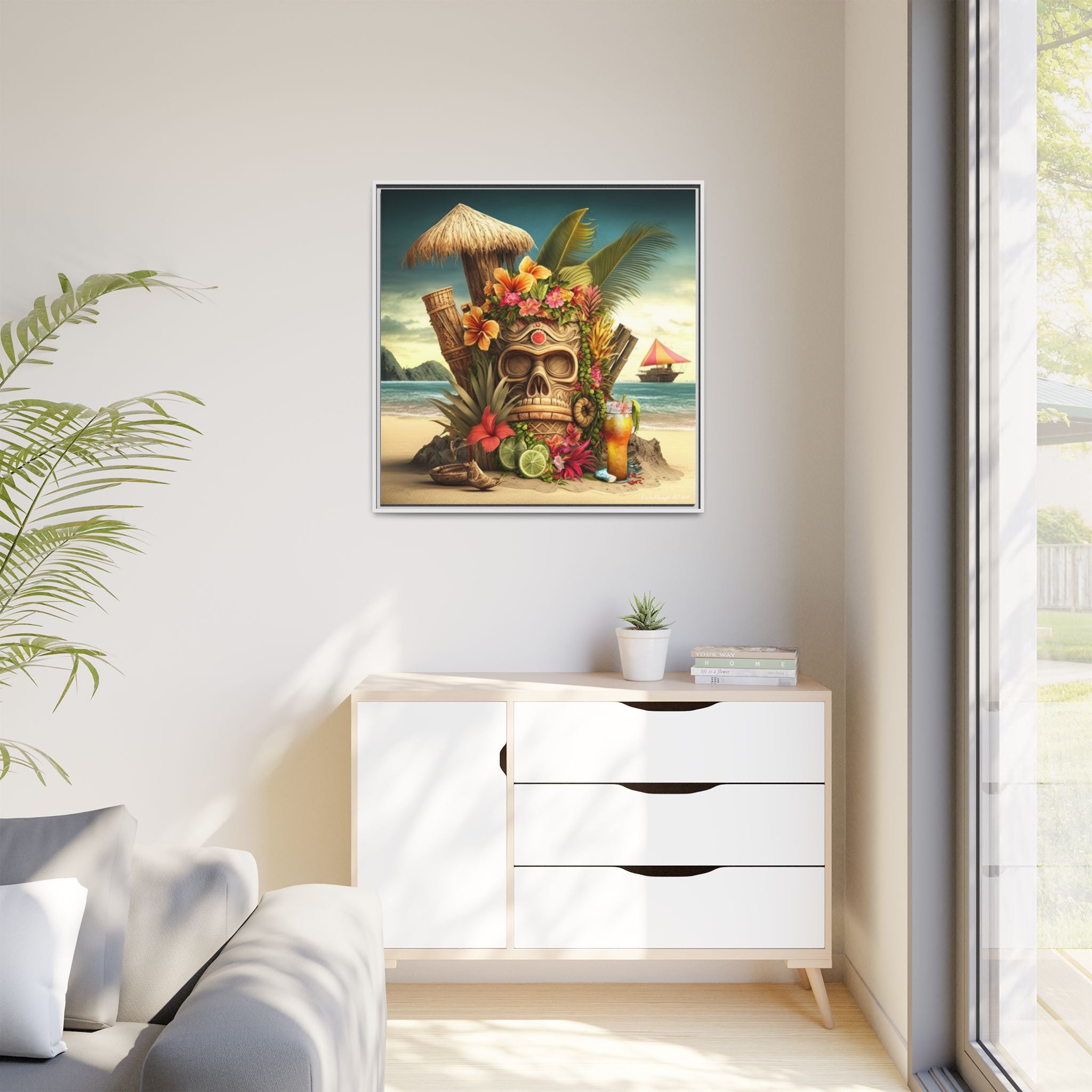 Tiki Dreams by the Shore, Art Print — Colorful Modern Wall Canvas
