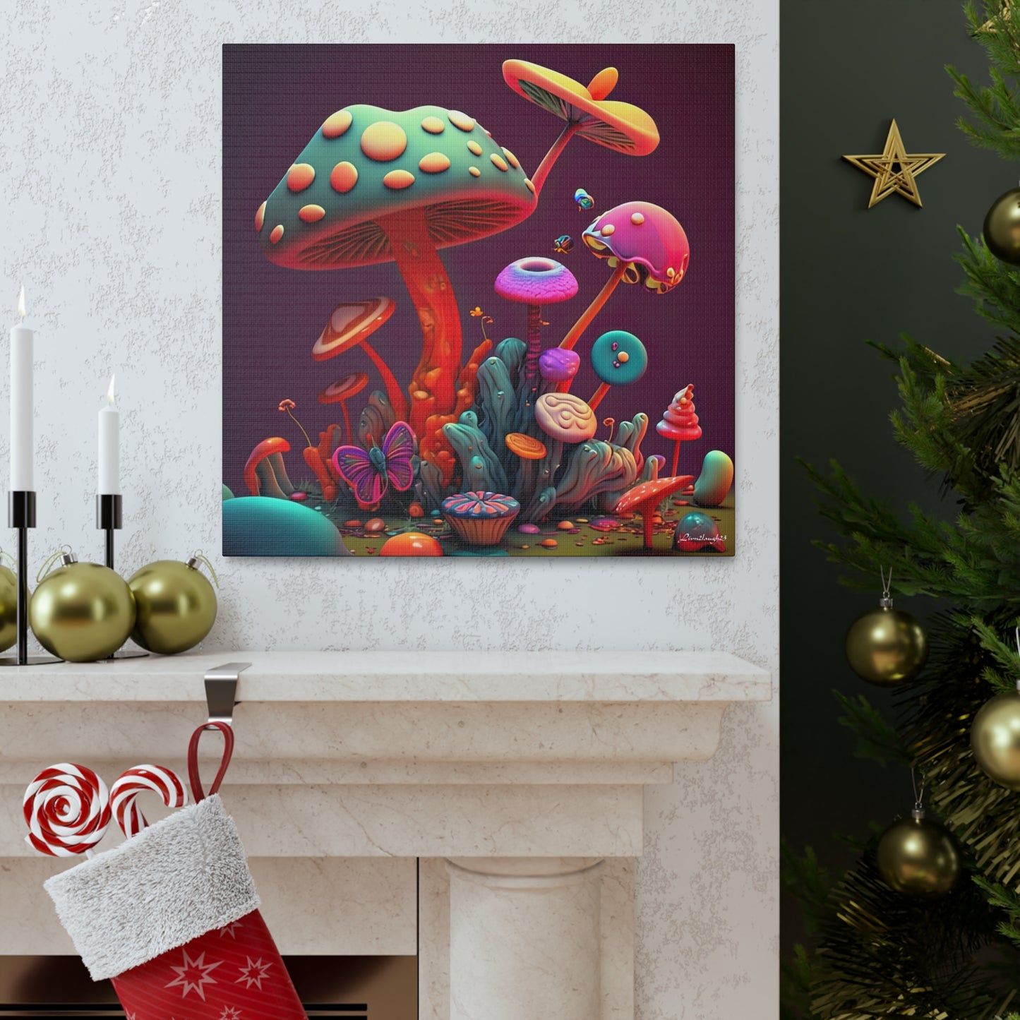 Beautiful Mushroom Luminating Colorful Bliss 2 Canvas Gallery Wraps