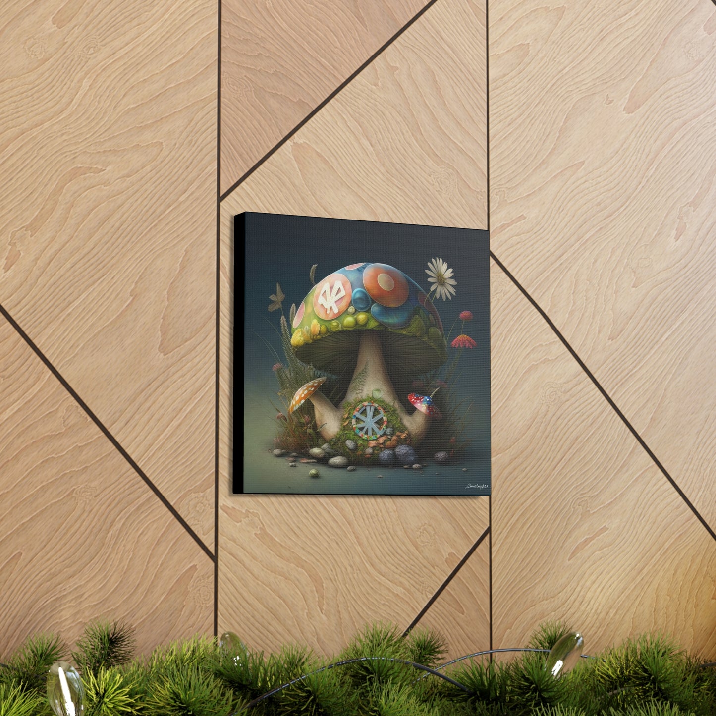 Beautiful Three Mushroom Colorful Uniquely Detailed 2 Canvas Gallery Wraps