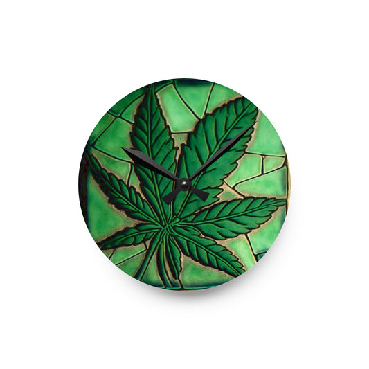 Marijuana Leaf Acrylic Wall Clock
