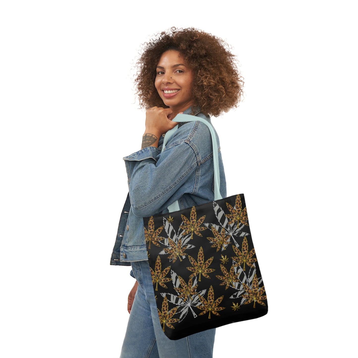 Gold And Zebra Marijuana Pot Weed Leaf 420 Marijuana Polyester Canvas Tote Bag (AOP)