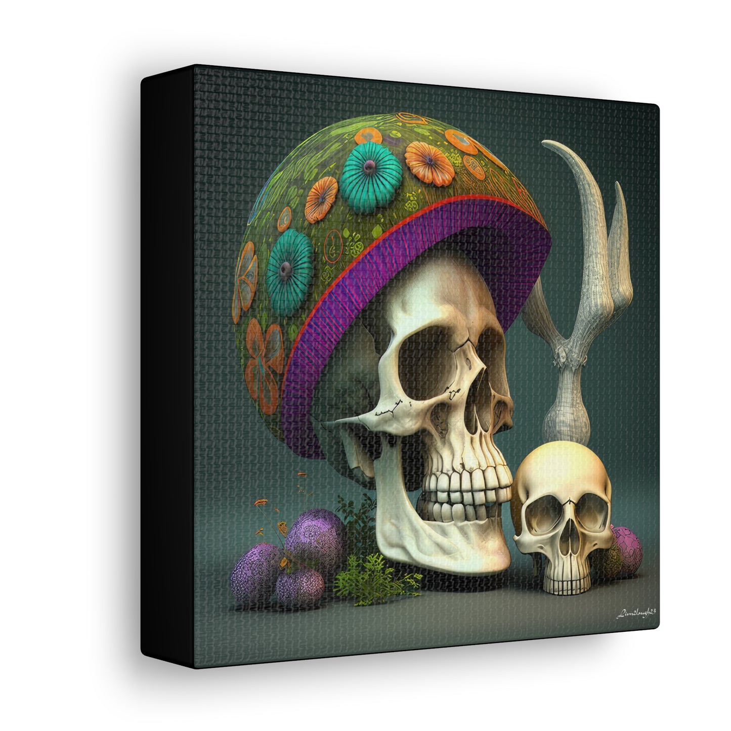 Skull With Colorful Beautifully Detailed Helmet Purple Green Orange Canvas Gallery Wraps