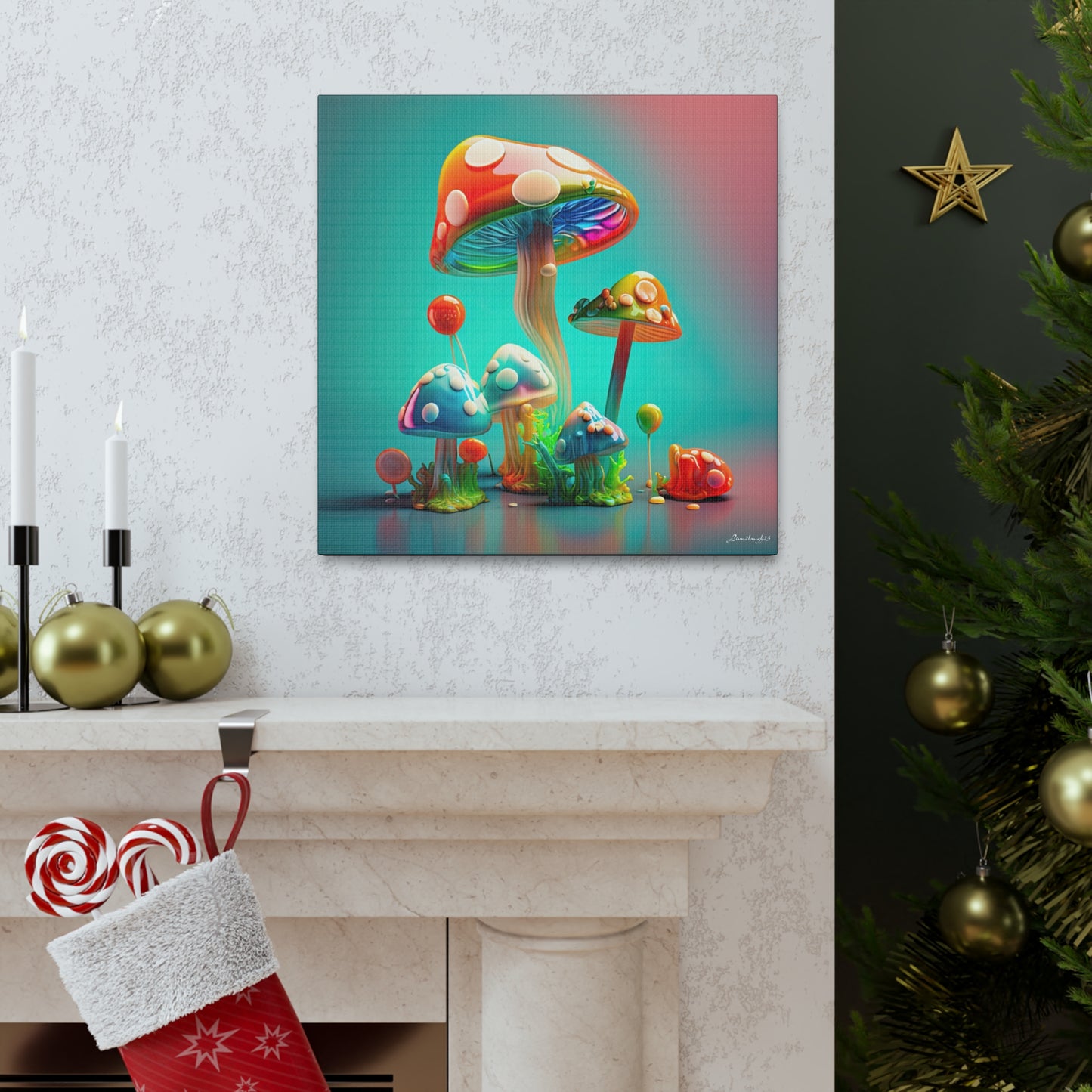 Beautiful Mushroom Luminating Colorful Bliss 3 Canvas Gallery Wraps