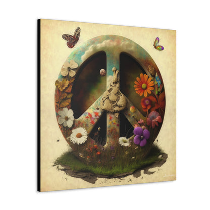 Elegant Peace Sign With Beautiful Flowers And Butterflies , Beige Background Canvas Gallery Wraps