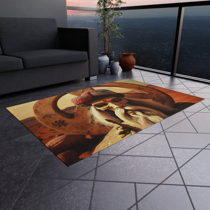 Wise Man In Dessert With Beard And Peace Sign Outdoor Rug