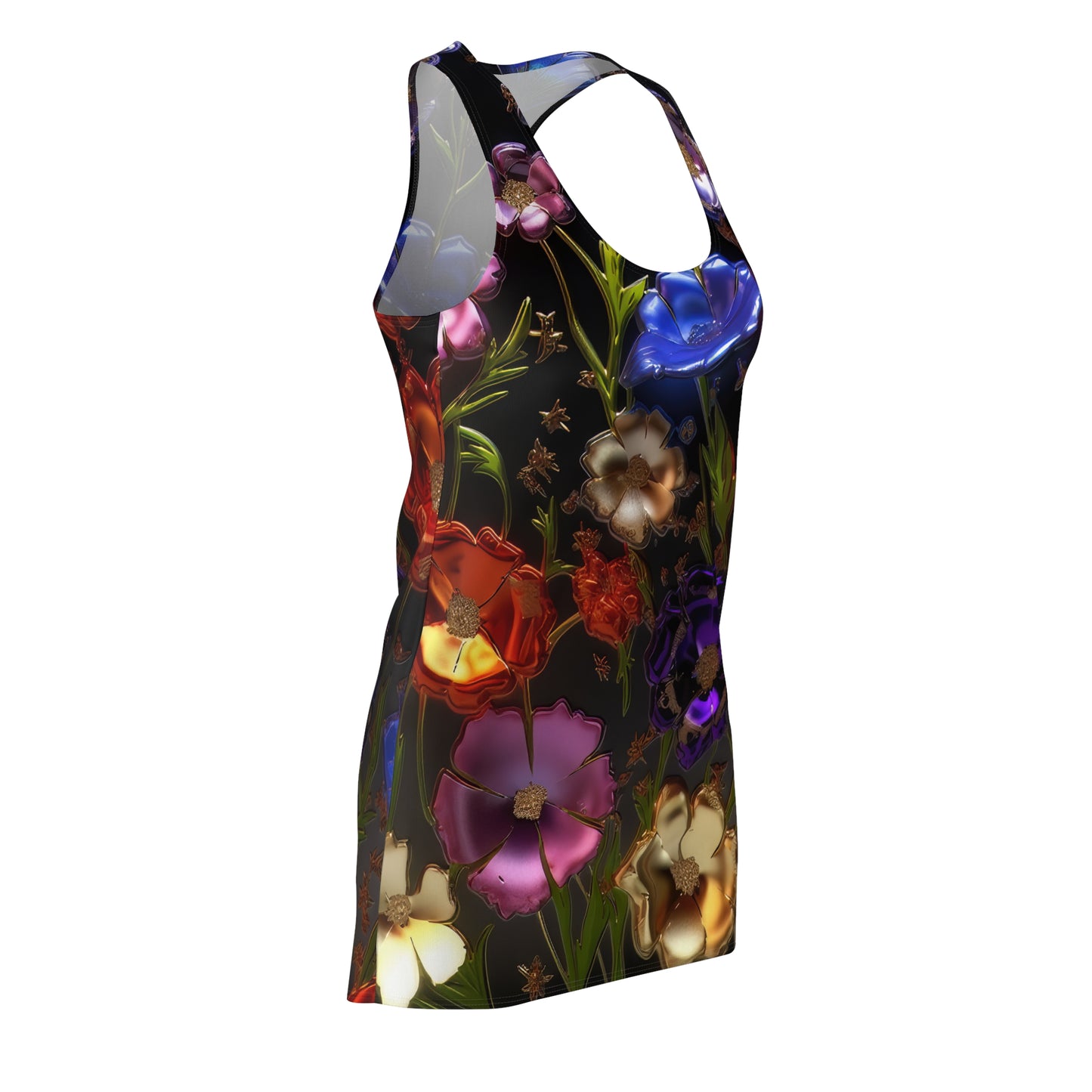 Bold & Beautiful & Metallic Wildflowers, Gorgeous floral Design, Style 7 Women's Cut & Sew Racerback Dress (AOP)