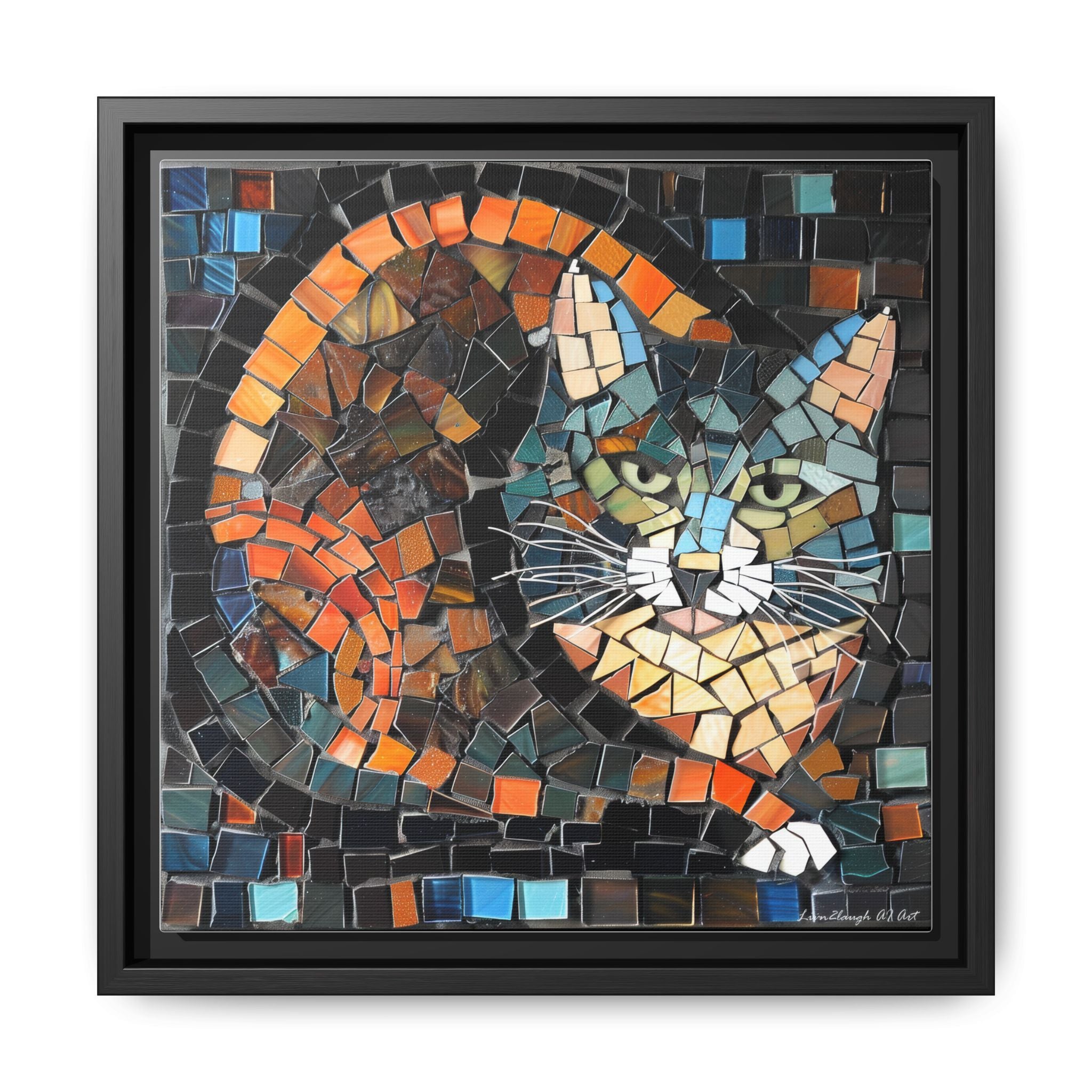 "Bold Mosaic Cat", Framed Mosaic Cat Art Print — Colorful Modern Wall Canvas