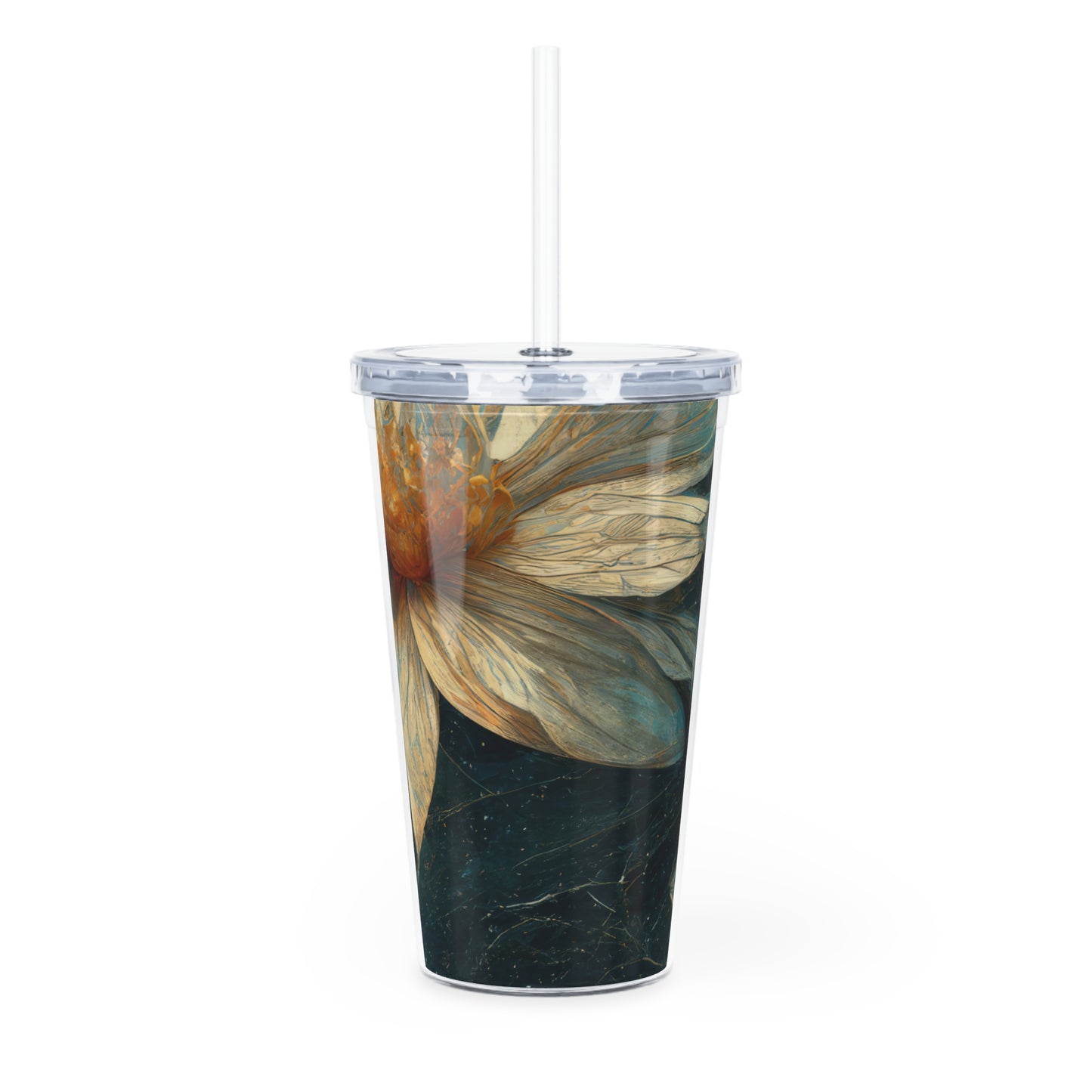 Bold And Beautiful White, Grey And Blue Floral Style 3 Plastic Tumbler with Straw