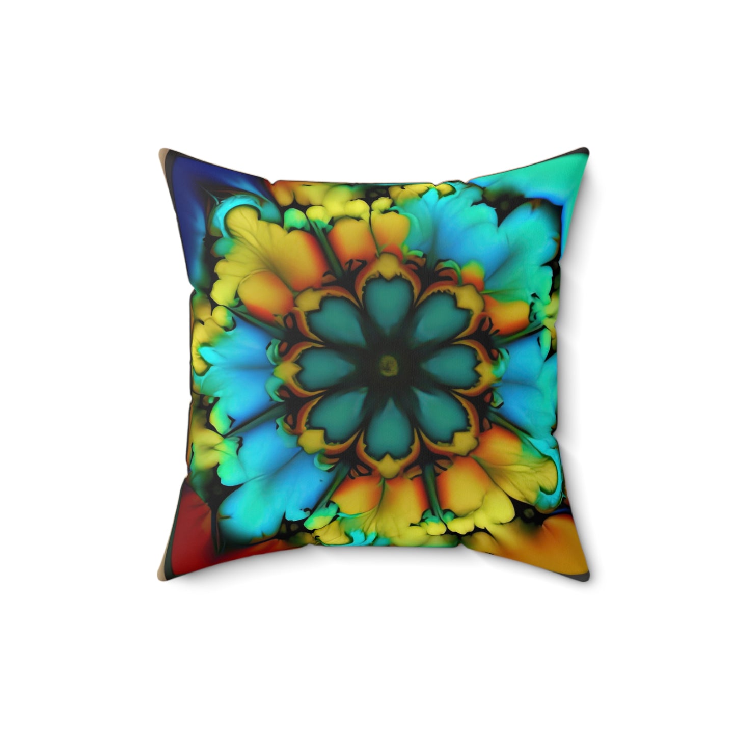 Bold And Beautiful Tie Dye B 3 Blue Yellow Spun Polyester Square Pillow