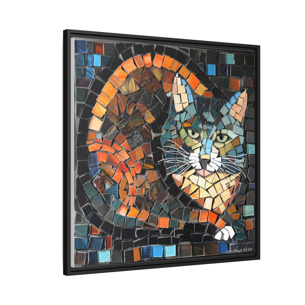 "Bold Mosaic Cat", Framed Mosaic Cat Art Print — Colorful Modern Wall Canvas