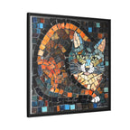 "Bold Mosaic Cat", Framed Mosaic Cat Art Print — Colorful Modern Wall Canvas
