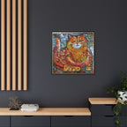 Radiant Whiskers: The Joyful Cat, Framed Mosaic Cat Art Print — Colorful Modern Wall Canvas