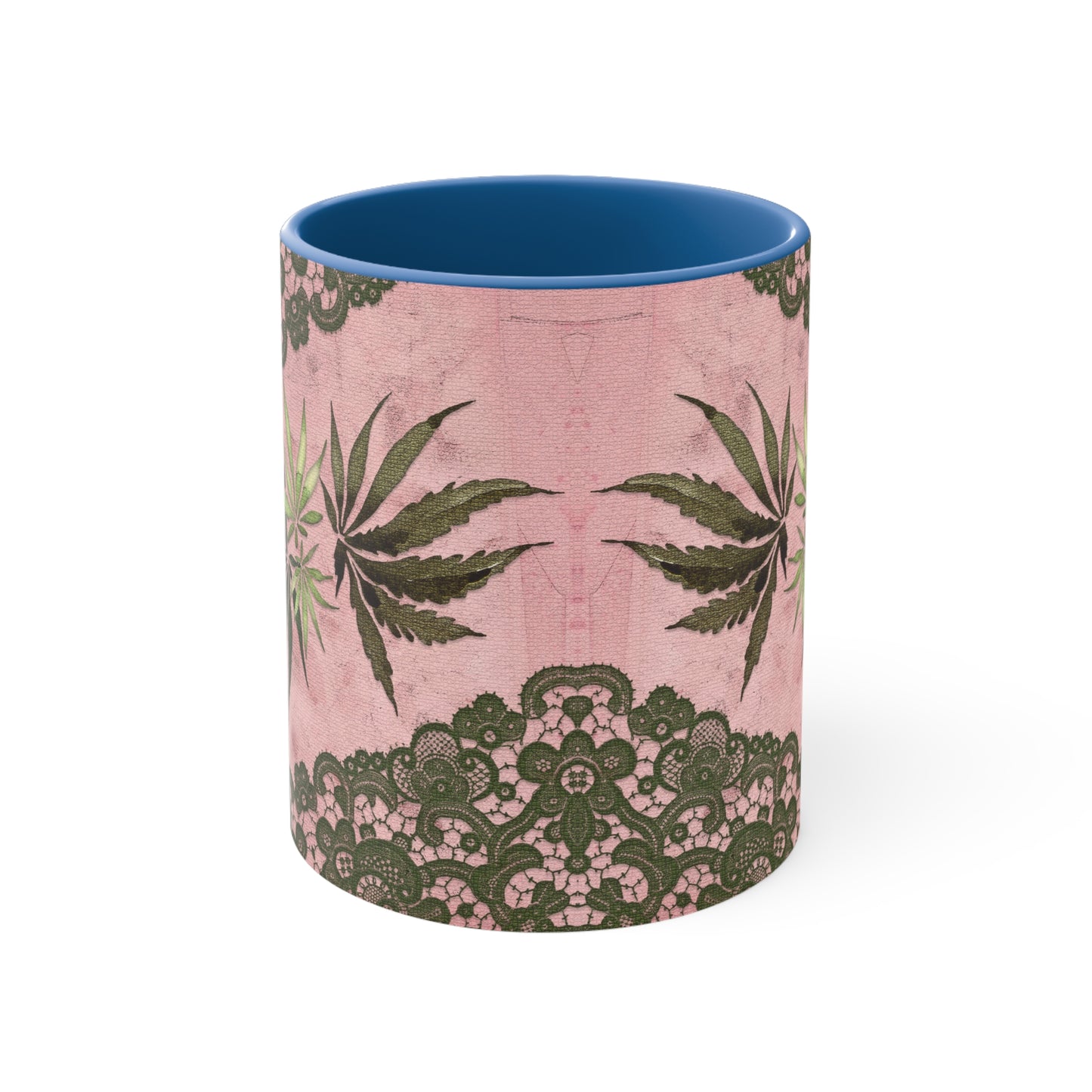 Grey Lace Gorgeous Pink Beautiful Multicolored Pot, Weed, Marijuana Leaf Accent Coffee Mug, 11oz