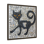 "Curious Black Cat Mosaic", Framed Mosaic Cat Art Print — Colorful Modern Wall Canvas