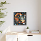 "Bold Mosaic Cat", Framed Mosaic Cat Art Print — Colorful Modern Wall Canvas