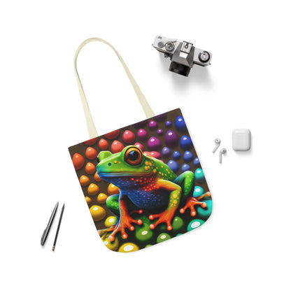 Sassy Rainbow Round Skittle Like Background With Beautiful Frog Polyester Canvas Tote Bag (AOP)