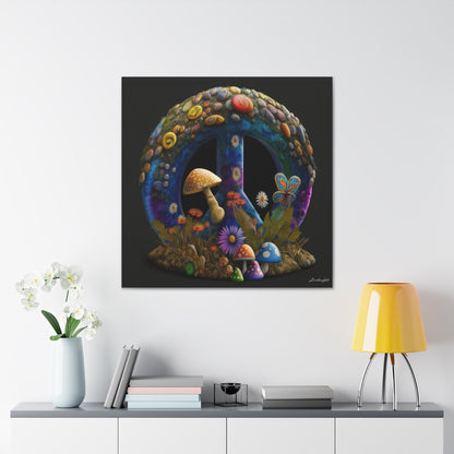 Beautiful Forest Round Peace Sign Mushrooms  Flowers And Butterfly 11 Canvas Gallery Wraps