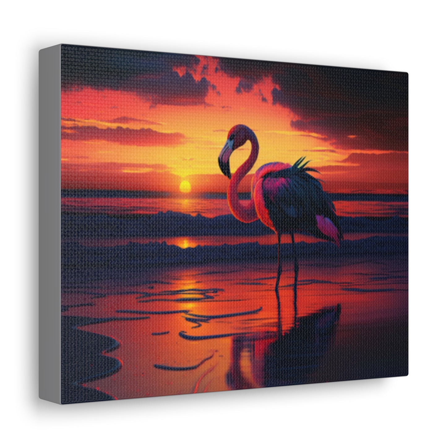 Pink Evening At The Beach With Gorgeous Flamingo Gallery Wraps