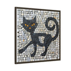"Curious Black Cat Mosaic", Framed Mosaic Cat Art Print — Colorful Modern Wall Canvas