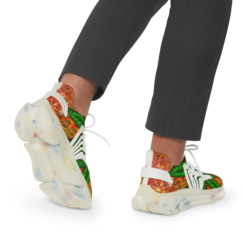 Beautifully Designed Orange, Yellow And Green Marijuana Leave Men's Mesh Sneakers