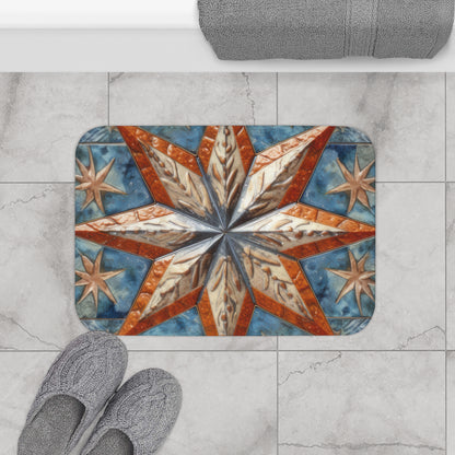 Beautiful Stars Abstract Star Style Orange, White And Blue Bath Mat