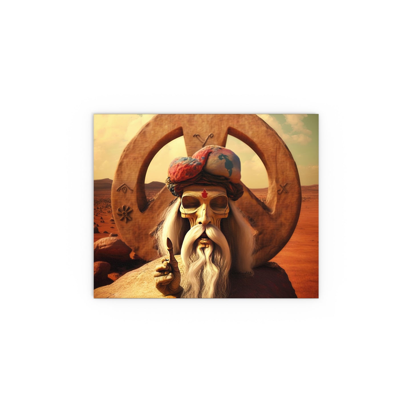 Wise Man In Dessert With Beard And Peace Sign Indoor and Outdoor Silk Posters