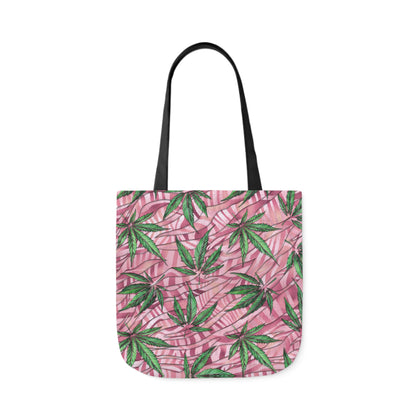 Beautifully Pink And Green Gorgeous Designed Marijuana 420 Weed Leaf Polyester Canvas Tote Bag (AOP)