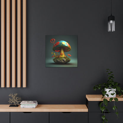 Sassy Colorful Blue Mushroom With Flowers Canvas Gallery Wraps