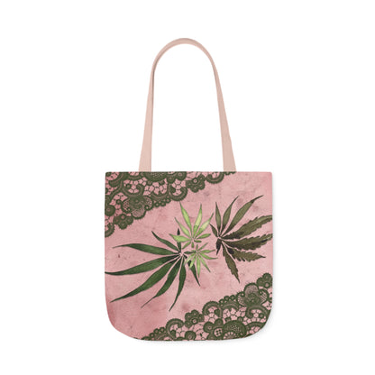 Grey Lace Gorgeous Pink Designed Marijuana 420 Weed Polyester Canvas Tote Bag (AOP)