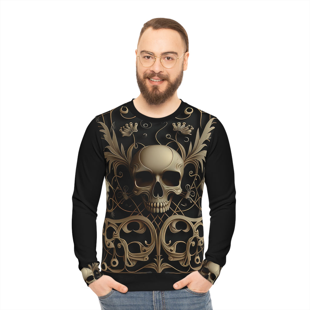 Metallic Chrome Skull and classic Designed Background Style 2 Lightweight Sweatshirt (AOP)