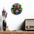 Colorful Group Of Frogs On Skates Wall Clock