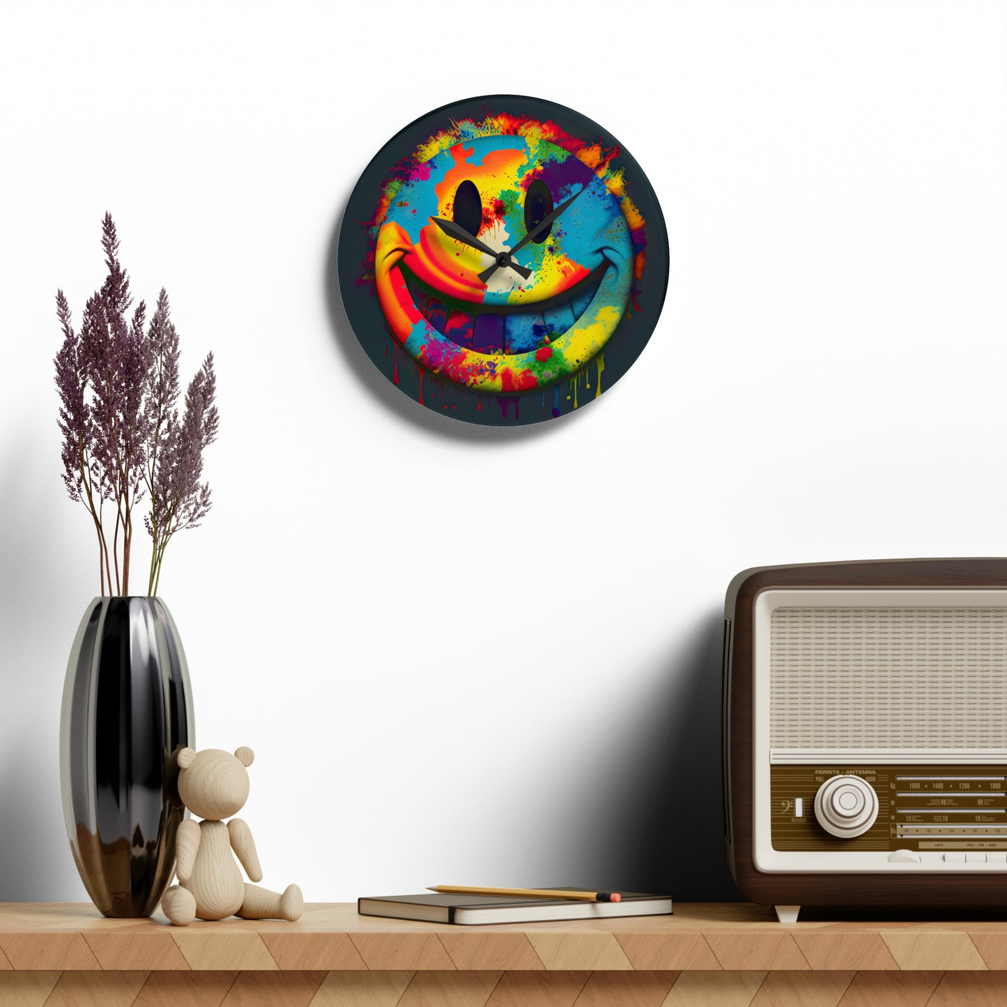 Happy Tie Dye Face Style 1 Wall Clock