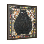 "Playful Black Cat Mosaic", Framed Mosaic Cat Art Print — Colorful Modern Wall Canvas