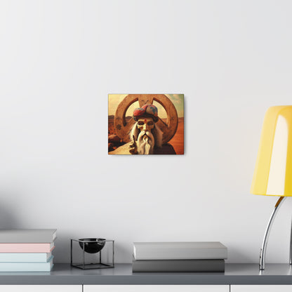 Wise Man In Dessert With Beard And Peace Sign Canvas Gallery Wraps