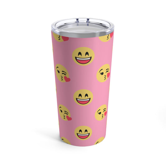 Guys And Girls Yellow Smiley Faces With Pink Background By SimiSwimStudios Tumbler 20oz