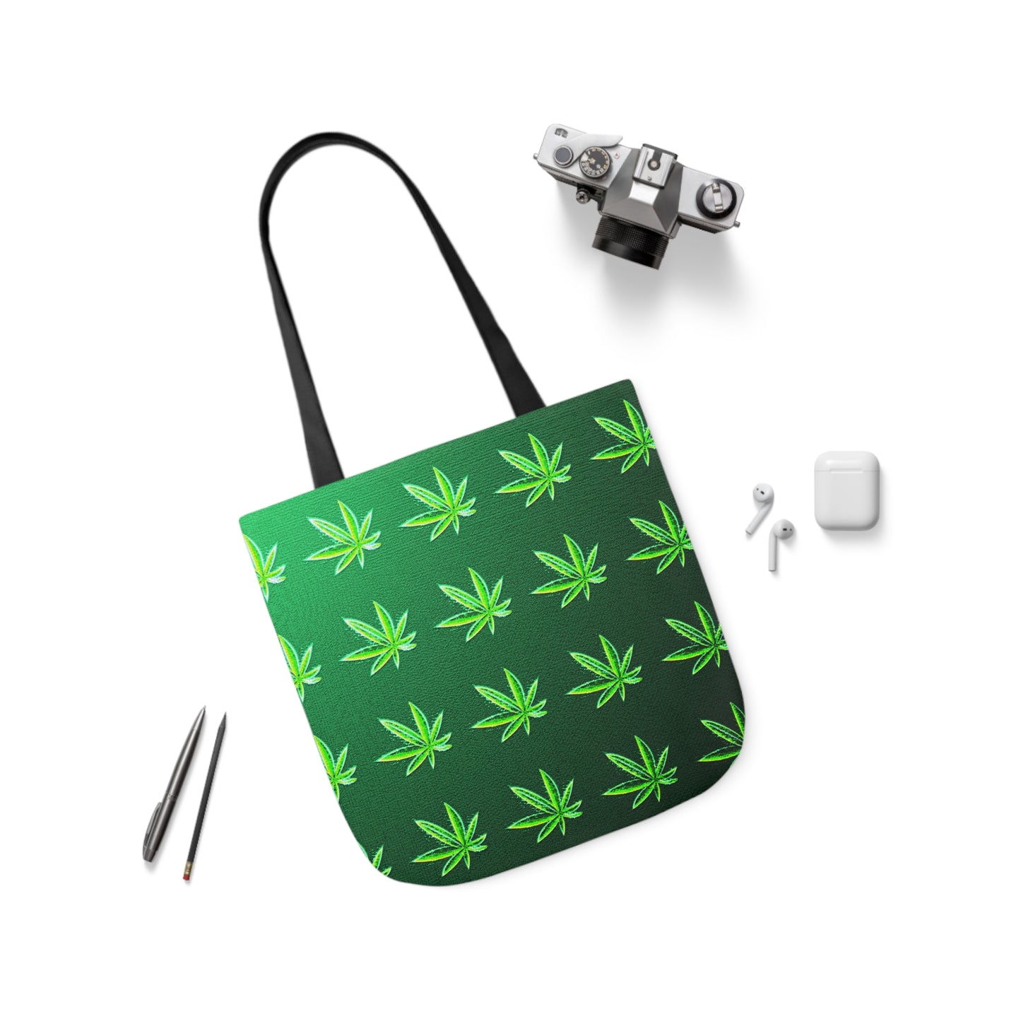 Green Leaf Marijuana Pot Weed Leaf 420 Polyester Canvas Tote Bag (AOP)